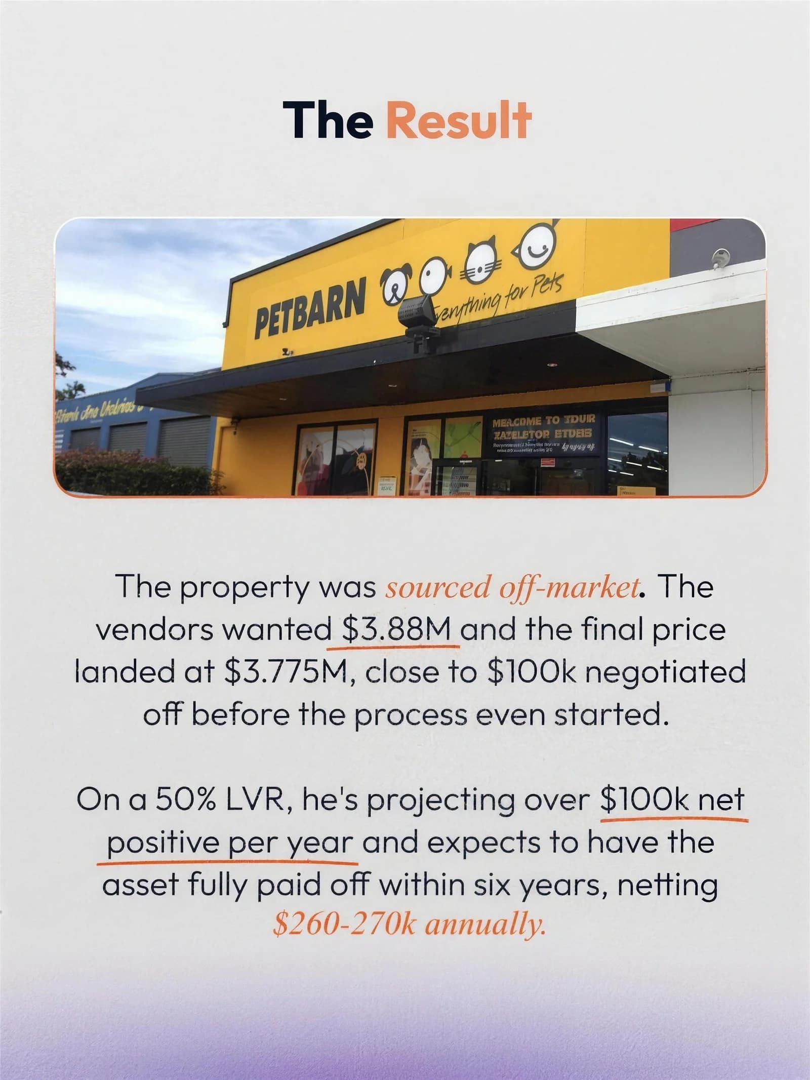 A $3.78M commercial purchase — the client story — slide 7